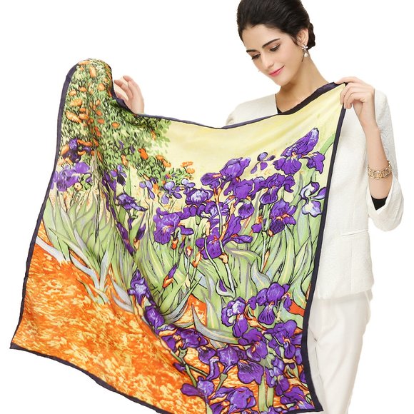Grace Scarves 100% Silk Scarf, Artists Collection, Van Gogh, Irises in the Garde - Picture 1 of 6